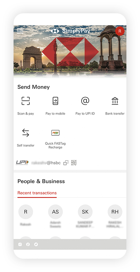 HSBC SimplyPay App home screen interface