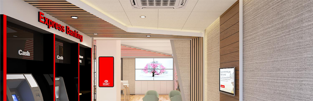 Interiors of HSBC's digital branch; image used for HSBC digital branch page.