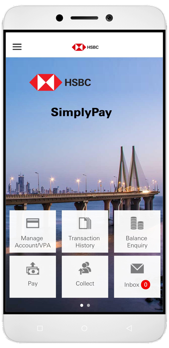 HSBC SimplyPay App home screen interface