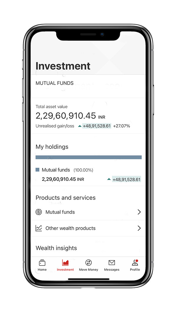 Investment page in mobile banking app