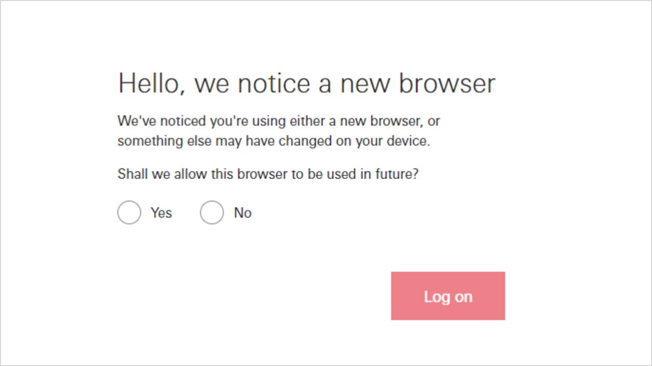Verification of browser message pop up for user to choose whether it is trusted or not; image used for HSBC online banking