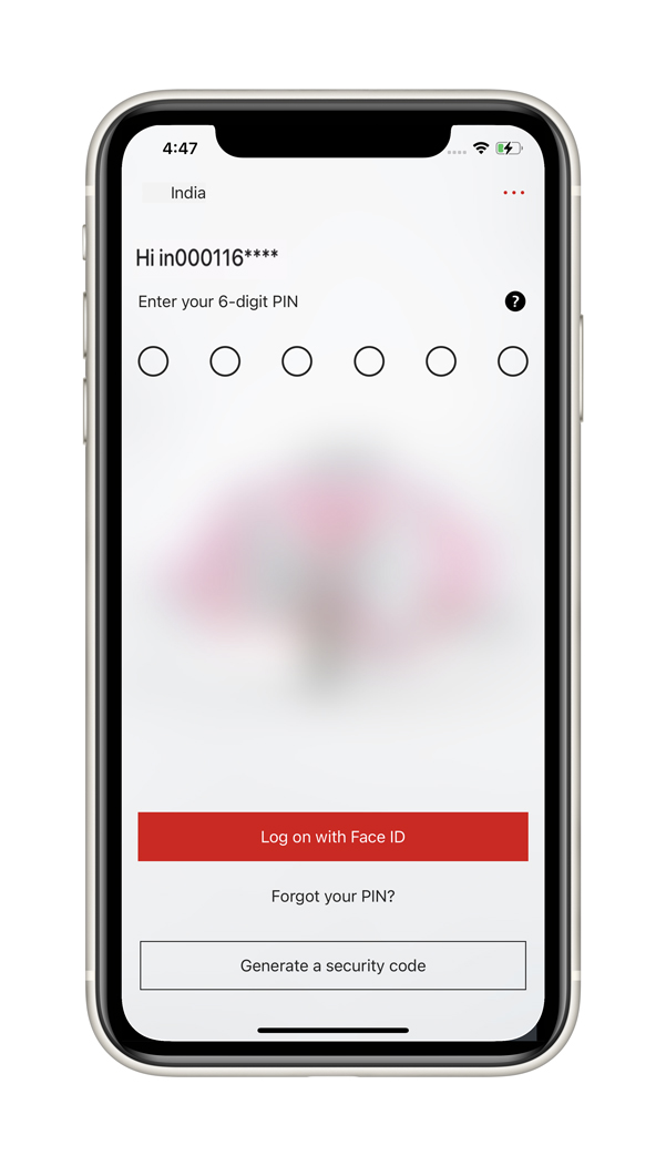 Generate a security code step 1 – Select ‘Generate security code’ in the HSBC India app