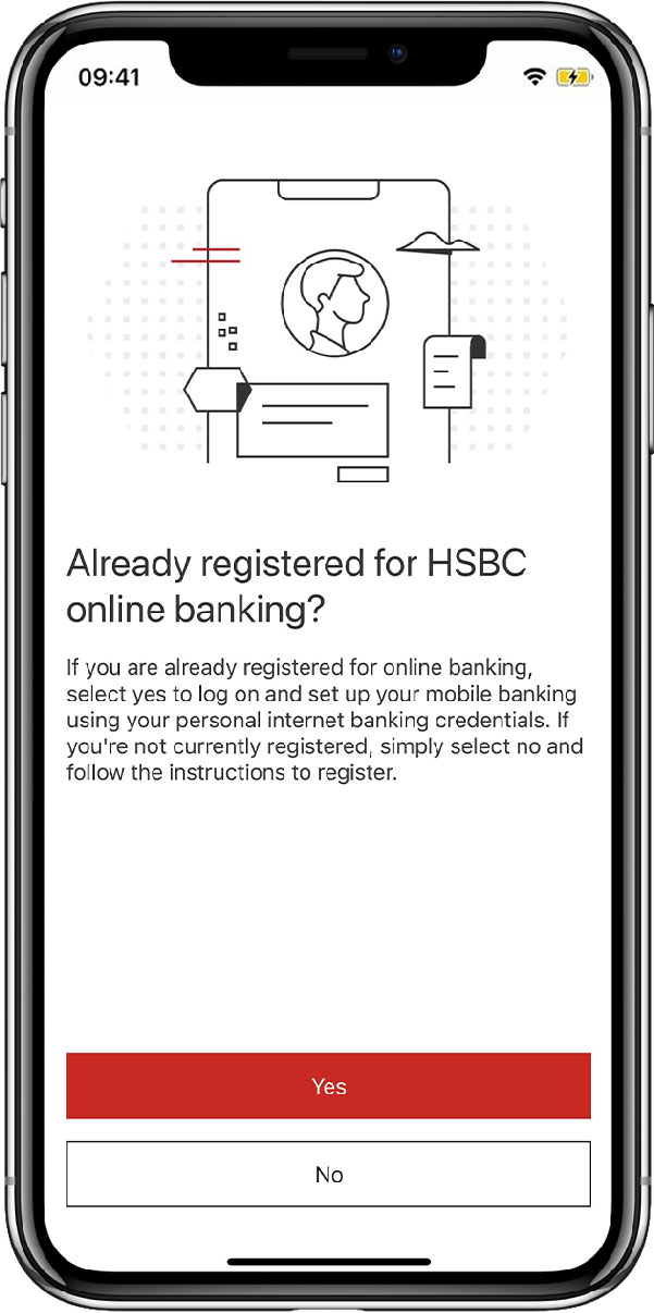 Registration starting page in mobile app