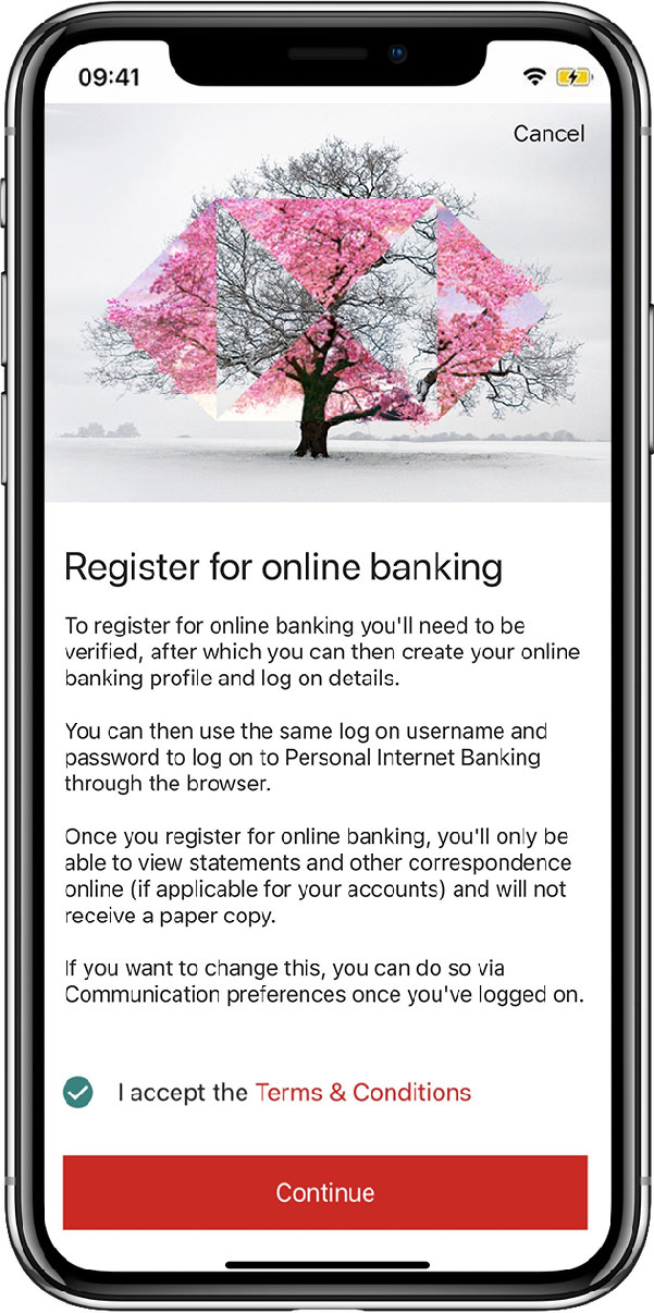 Terms and conditions acceptance page in mobile app