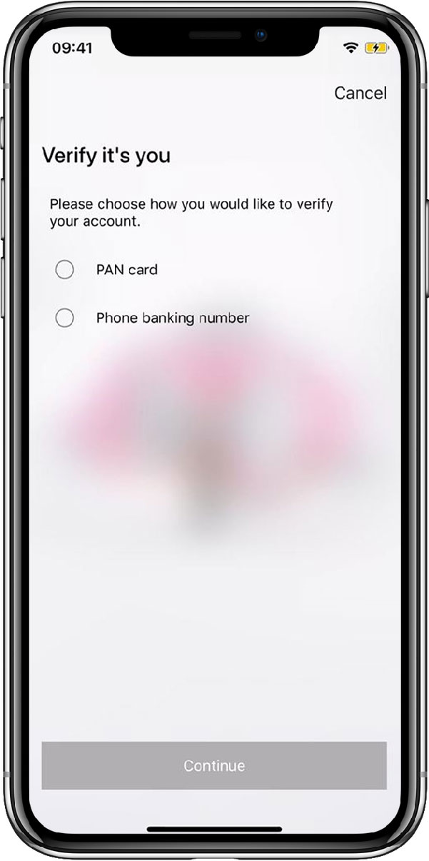 The page for choosing how to verify the account