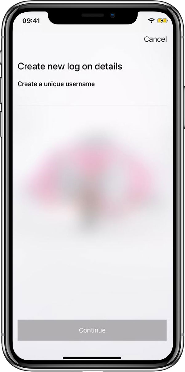The page for creating new username