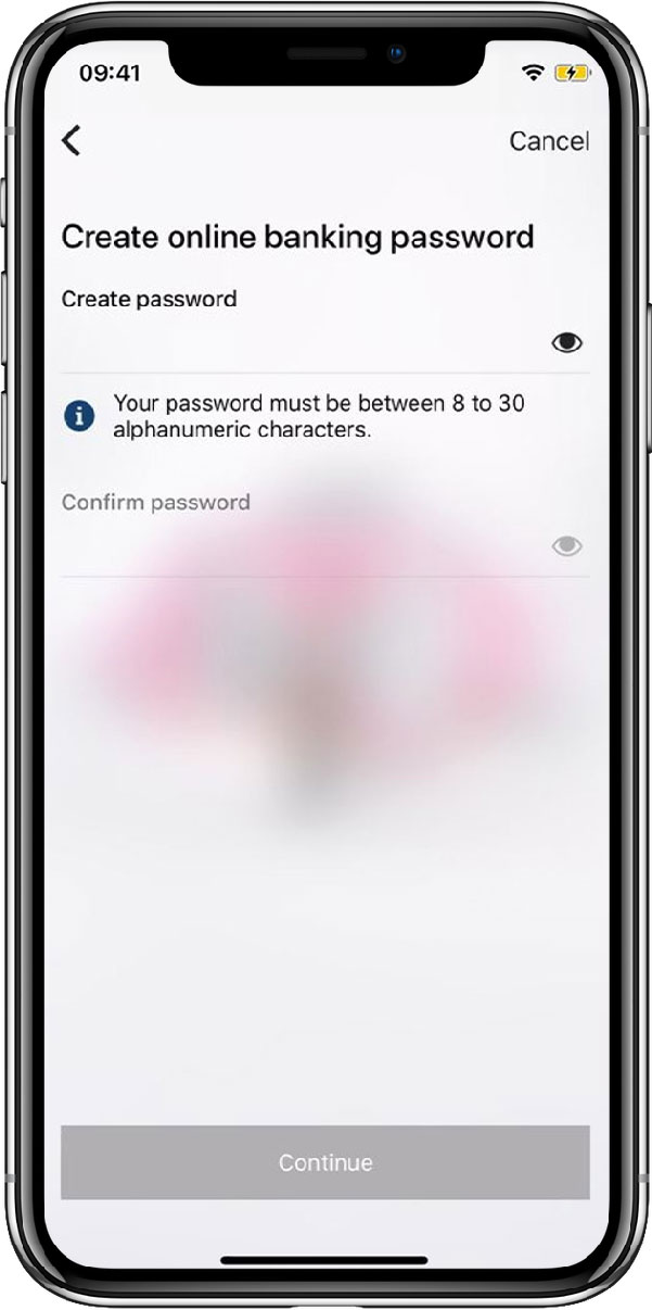 The page for creating password