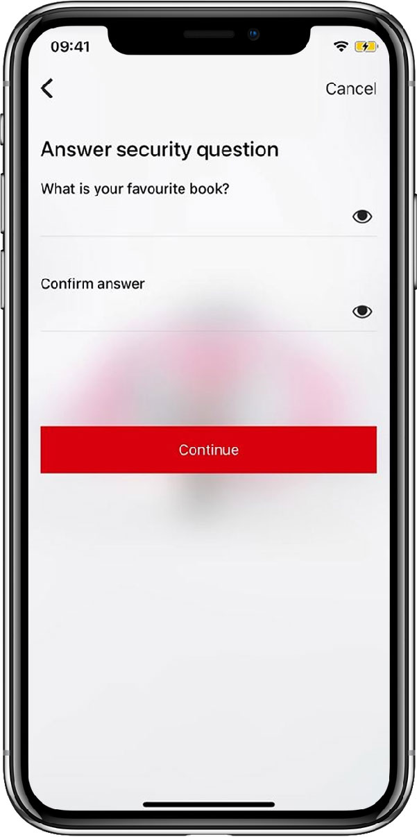 The page for entering the answer of your security question