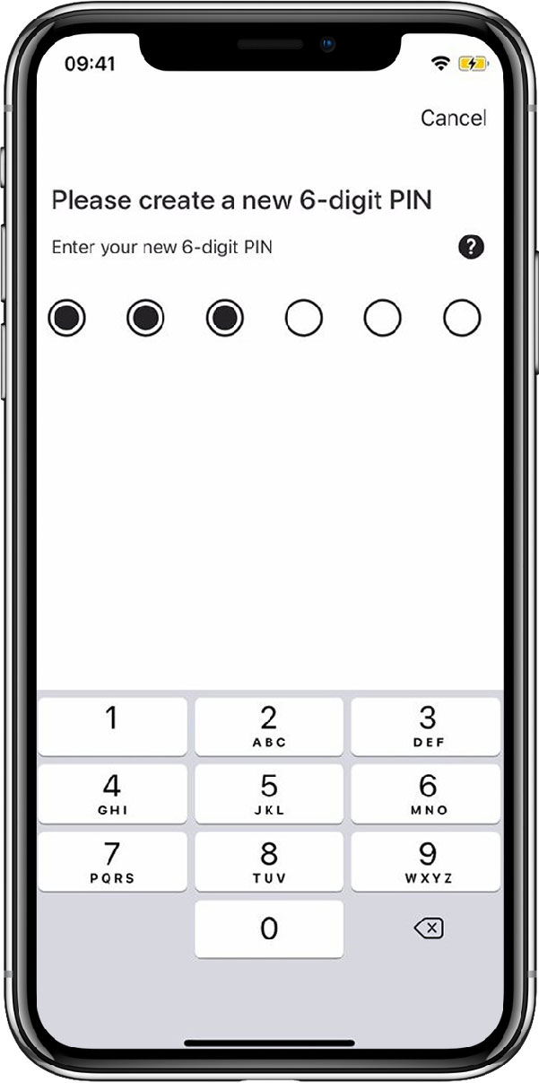 The page for creating a new 6-digit PIN